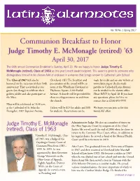 Spring 2017 Communion Breakfast to Honor Judge Timothy E