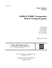 DABS/ATCRBS Transponder Bench Test Program