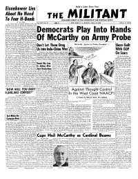 Democrats Play Into Hands of Mccarthy on Army Probe