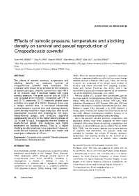 Effects of Osmotic Pressure, Temperature and Stocking Density on Survival and Sexual Reproduction of Craspedacusta Sowerbii