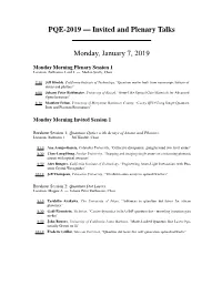 PQE-2019 — Invited and Plenary Talks