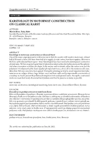 Karstology in Motorway Construction on Classical Karst