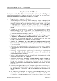 Pastoral Guidelines Section 9 Duty Statement Archdeacons