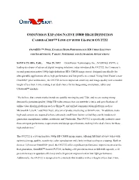 Omnivision Expands Native 1080P High Definition Camerachip™ Line-Up with 1/6-Inch Ov2722