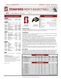 Stanford Men's Basketball Page 1/1 Team Game-By-Game As of Feb 08, 2021 All Games