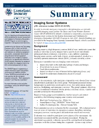 Imaging Sonar Systems -- Assessment Summary