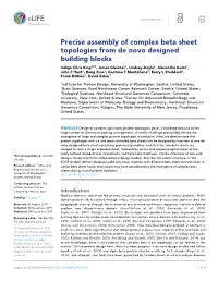 Precise Assembly of Complex Beta Sheet Topologies from De Novo Designed Building Blocks
