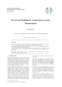 Use of Scale Modeling for Architectural Acoustic Measurements