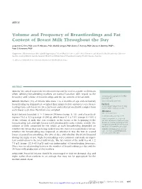 Volume and Frequency of Breastfeedings and Fat Content of Breast Milk Throughout the Day