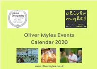 Oliver Myles Events Calendar 2020