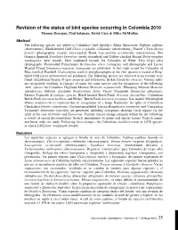 Revision of the Status of Bird Species Occurring in Colombia 2010 Thomas Donegan, Paul Salaman, David Caro & Miles Mcmullan