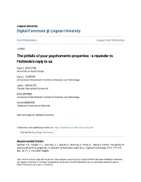 The Pitfalls of Poor Psychometric Properties : a Rejoinder to Hofstede's Reply to Us