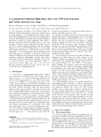 A Reconstructed Siberian High Index Since A.D. 1599 from Eurasian And