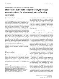 Monolithic Substrate Support Catalyst Design Considerations for Steam Methane Reforming Operation