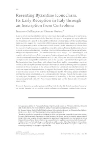 Resenting Byzantine Iconoclasm. Its Early Reception in Italy Through an Inscription from Corteolona
