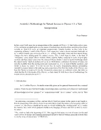 Aristotle's Methodology for Natural Science in Physics