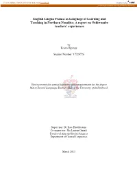 English Lingua Franca As Language of Learning and Teaching in Northern Namibia: a Report on Oshiwambo Teachers’ Experiences