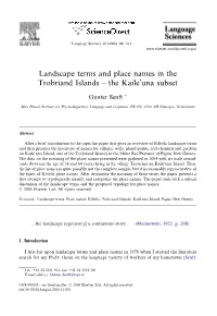 Landscape Terms and Place Names in the Trobriand Islands – the Kaile’Una Subset
