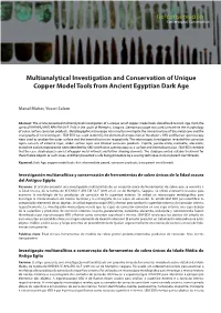Multianalytical Investigation and Conservation of Unique Copper Model Tools from Ancient Egyptian Dark Age