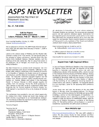 Asps Newsletter Association for the Study of Persianate Societies