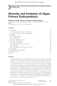 Diversity and Evolution of Algae: Primary Endosymbiosis