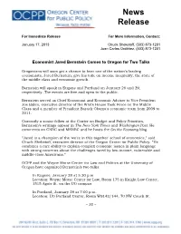 Economist Jared Bernstein Comes to Oregon for Two Talks