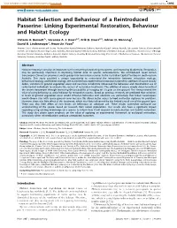 Habitat Selection and Behaviour of a Reintroduced Passerine: Linking Experimental Restoration, Behaviour and Habitat Ecology