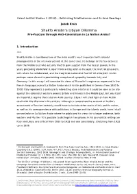 Shakīb Arslān's Libyan Dilemma