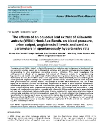 The Effects of an Aqueous Leaf Extract of Clausena Anisata (Willd.) Hook.F.Ex Benth
