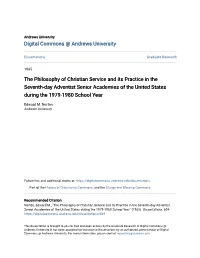 The Philosophy of Christian Service and Its Practice in the Seventh-Day Adventist Senior Academies of the United States During the 1979-1980 School Year