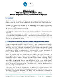 Edri Submission to UN Special Rapporteur David Kaye's Call on Freedom of Expression and the Private Sector in the Digital Age