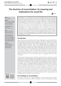 The Doctrine of Reconciliation: Its Meaning and Implications for Social Life