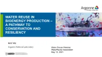 Water Reuse in Bioenergy Production – a Pathway to Conservation and Resiliency