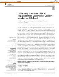 Circulating Cell-Free DNA in Hepatocellular Carcinoma: Current Insights and Outlook