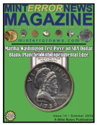 Martha Washington Test Piece on SBA Dollar Blank Planchet with Experimental Edge