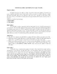 Tutorial on Adder and Subtractor Logic Circuits Digital Adder: 1. Half Adder 2. Full Adder. Half Adder- Full Adder