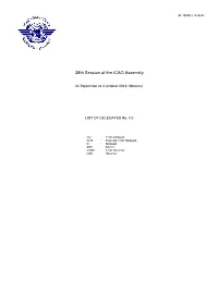 38Th Session of the ICAO Assembly