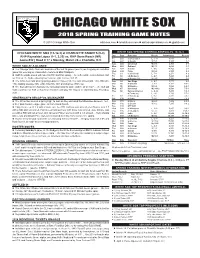 Chicago White Sox 2018 Spring Training Game Notes