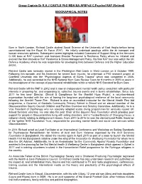 Group Captain Dr R a J CASTLE Phd MDA BA Afbpss C.Psychol RAF (Retired) BIOGRAPHICAL NOTES
