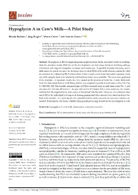 Hypoglycin a in Cow's Milk—A Pilot Study