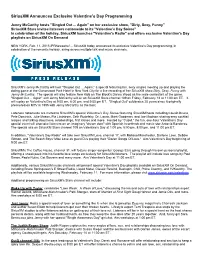 Siriusxm Announces Exclusive Valentine's Day Programming