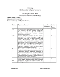 2020 – 2021 Department: Information Technology Class: M.Sc (Part I) – Sem-II Subject: BIG DATA ANALYTICS Name of the Faculty: Prof