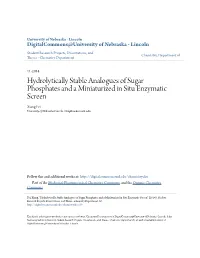 Hydrolytically Stable Analogues of Sugar Phosphates and a Miniaturized in Situ Enzymatic Screen Xiang Fei University of Nebraska-Lincoln, Xfei@Huskers.Unl.Edu