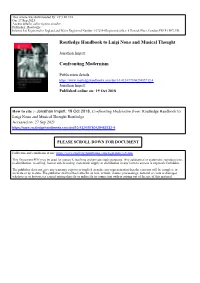 Routledge Handbook to Luigi Nono and Musical Thought Confronting
