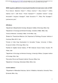 WDR5 Regulates Epithelial-To-Mesenchymal Transition in Breast Cancer Cells Via Tgfβ