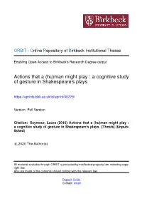 A Cognitive Study of Gesture in Shakespeare's Plays