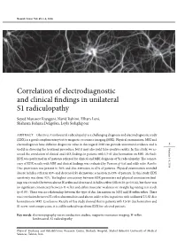 Correlation of Electrodiagnostic and Clinical Findings in Unilateral S1 Radiculopathy