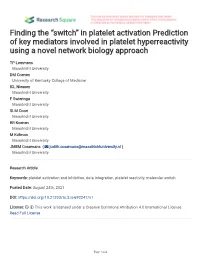 In Platelet Activation Prediction of Key Mediators Involved in Platelet Hyperreactivity Using a Novel Network Biology Approach