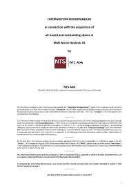 INFORMATION MEMORANDUM in Connection with The