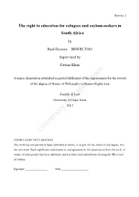 The Right to Education for Refugees and Asylum-Seekers in South Africa